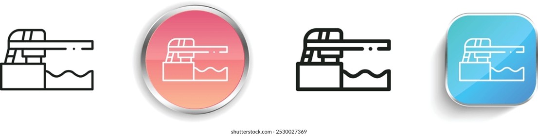 Icono del tablero de buceo. Diseño de estilo lineal delgado, regular y de Botón aislado sobre fondo blanco