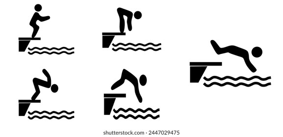 Diving board icons set. Simple set of diving board vector icons for web design on white background.