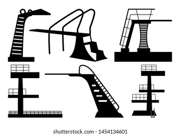 Diving Board Vector Illustration Silhouette Bundle