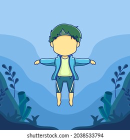 Diving Boy in Flat Design Illustration