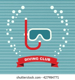 Diving Branding Identity Corporate vector logo design template. Dive Mask with bubbles water, logo, symbol, icon, graphic. Diving mask with snorkel. Symbol underwater recreation. 