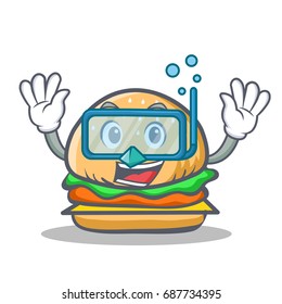 Diving burger character fast food