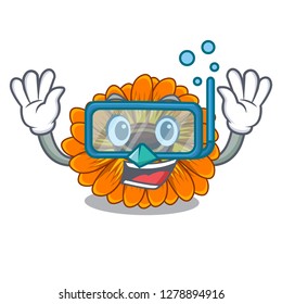 Diving calendula flowers in a cartoon basket