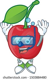 Diving cartoon bing cherries on white background