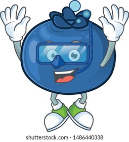 Diving cartoon funny blueberry fruit with mascot