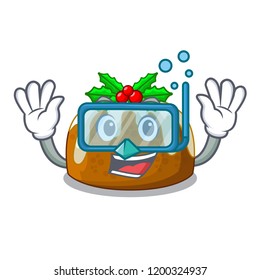 Diving cartoon homemade christmas pudding with holly