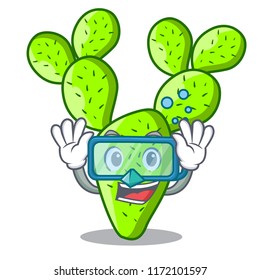Diving cartoon opuntia cactus in the desert