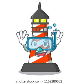 Diving cartoon realistic red lighthouse building