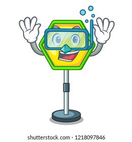 Diving cartoon traffic sign on traffic road