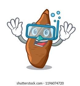 Diving cassava root on the plate cartoon