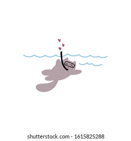 Diving cat. Valentines day greeting card. Vector illustration EPS 10.