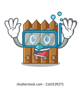 Diving character close up on wooden fence door