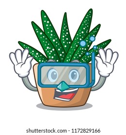 Diving character small zebra cactus plant on pot