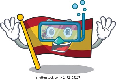 Diving character spain flag is stored cartoon drawer
