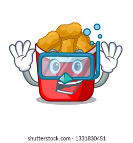 Diving Chicken nuggets on above cartoon plate Diving Chicken nuggets on above cartoon plate