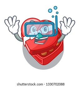 Diving choclate heart box in shape mascot
