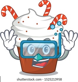 Diving christmas cupcake served on cartoon plate