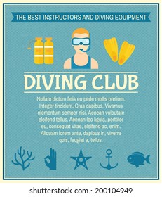 Diving club best instructors and equipment poster vector illustration.