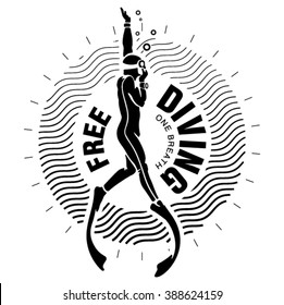 Diving club label. Illustration in the engraving style