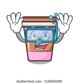 Diving coffee cup character cartoon vector illustration