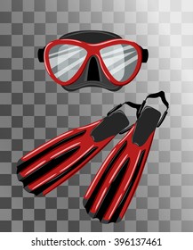 Diving collection. Vector illustration  Mask  flippers