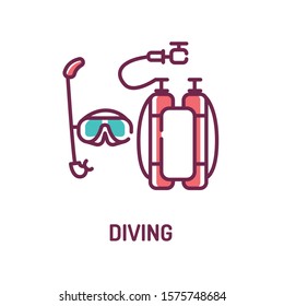 Diving color line icon. Human activity underwater. Mask and regulator dive, snorkeling equipment. Pictogram for web page, mobile app, promo. UI UX GUI design element. Editable stroke.