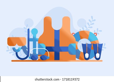 diving concept vector illustration. coast guard equipment flat