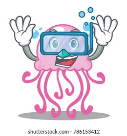 Diving cute jellyfish character cartoon
