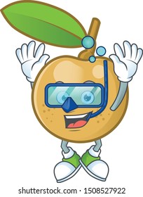 Diving cute longan fruit cartoon with character mascot.