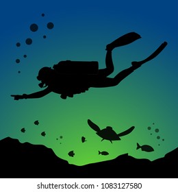 Diving Deep Sea Silhouette