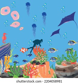 Diving to discover the world of creatures under the ocean