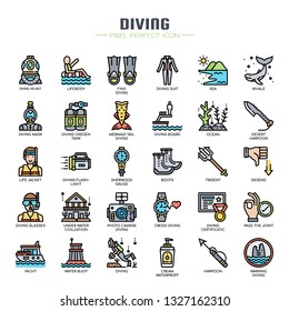Diving Elements , Thin Line and Pixel Perfect Icons