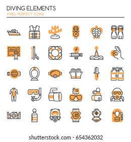 Diving Elements , Thin Line and Pixel Perfect Icons