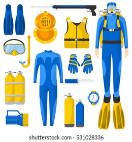 Diving Equipment Elements Set Scuba Diver Stock Vector (Royalty Free ...