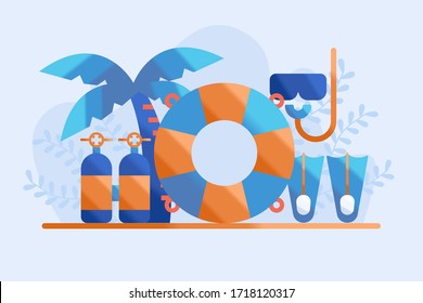 diving equipment illustration flat. flat vector underwater tools