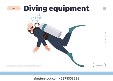 Diving equipment landing page template for online service offers special uniform for snorkeling
