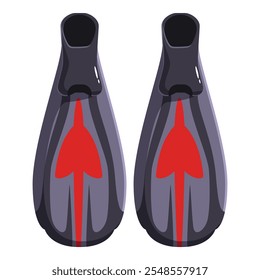 Diving fins featuring gray body and red accents, essential equipment for scuba diving and snorkeling