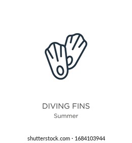 Diving fins icon. Thin linear diving fins outline icon isolated on white background from summer collection. Line vector sign, symbol for web and mobile