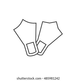 Diving fins icon in thin outline style. Sea sport scuba footwear