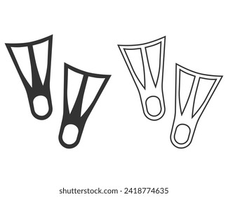 Diving fins line icon set. Underwater equipment simple solid and line illustrations. Summer beach element. Swimming flippers flat sign vector