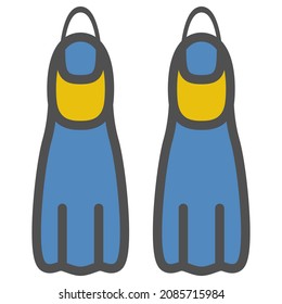 Diving fins linear icon with colored fill.Vector illustration.