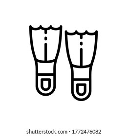 Diving fins outline icons. Vector illustration. Editable stroke. Isolated icon suitable for web, infographics, interface and apps.