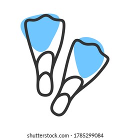 Diving fins symbol. Linear icon with colorful shapes. Vector sign illustration on white background