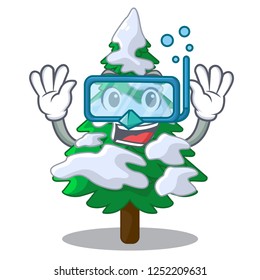Diving firs with snow on character tree