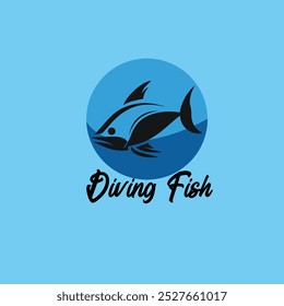 El logotipo de la ilustración del pez del buceo con la forma del círculo representó el agua y el cielo. 