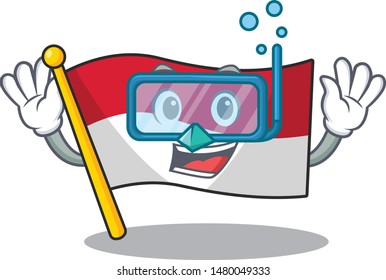 Diving flag indonesia hoisted on cartoon poles