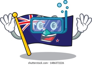 Diving flag new zealand isolated on character