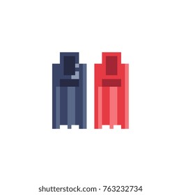 Diving flippers flat style icon. Pixel art isolated vector illustration. 8-bit.
