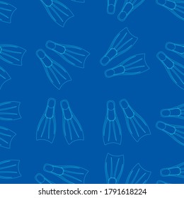 Diving flippers icon. Seamless blue background. Vector illustration

