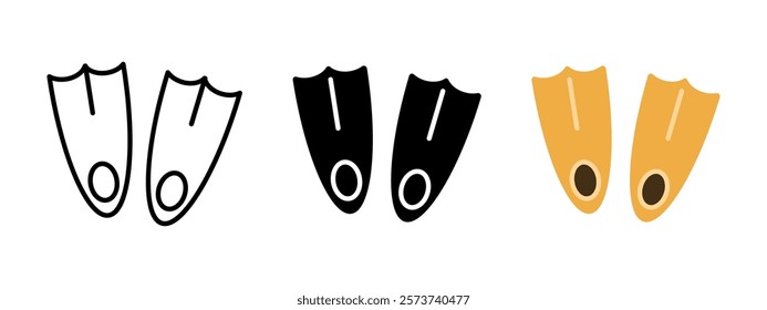 Diving flippers icon. Swimming fin vector illustration. Snorkeling symbol. Dive underwater equipment. Aquatic swimwear sign. Pair of diving flippers pictogram. Swimming footwear isolated concept.